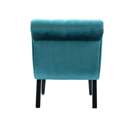 Modern Velvet Armless Accent Living Room Chair / Leisure Chair,Upholstered Fabric Button Comfortable Chair with Wooden Legs for Bedroom, Living Room, Office (Teal Velvet)