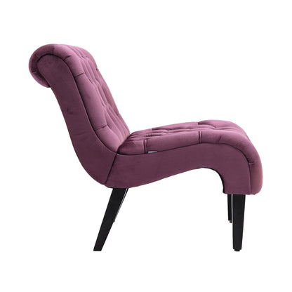 Modern Velvet Armless Accent Living Room Chair / Leisure Chair,Upholstered Fabric Button Comfortable Chair with Wooden Legs for Bedroom, Living Room, Office (Purple Velvet)