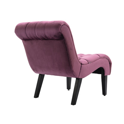 Modern Velvet Armless Accent Living Room Chair / Leisure Chair,Upholstered Fabric Button Comfortable Chair with Wooden Legs for Bedroom, Living Room, Office (Purple Velvet)