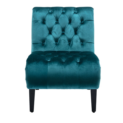 Modern Velvet Armless Accent Living Room Chair / Leisure Chair,Upholstered Fabric Button Comfortable Chair with Wooden Legs for Bedroom, Living Room, Office (Teal Velvet)