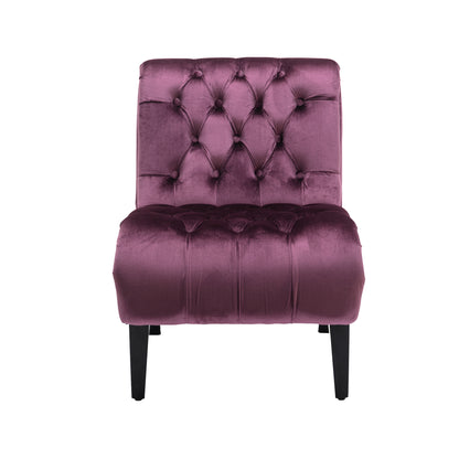 Modern Velvet Armless Accent Living Room Chair / Leisure Chair,Upholstered Fabric Button Comfortable Chair with Wooden Legs for Bedroom, Living Room, Office (Purple Velvet)