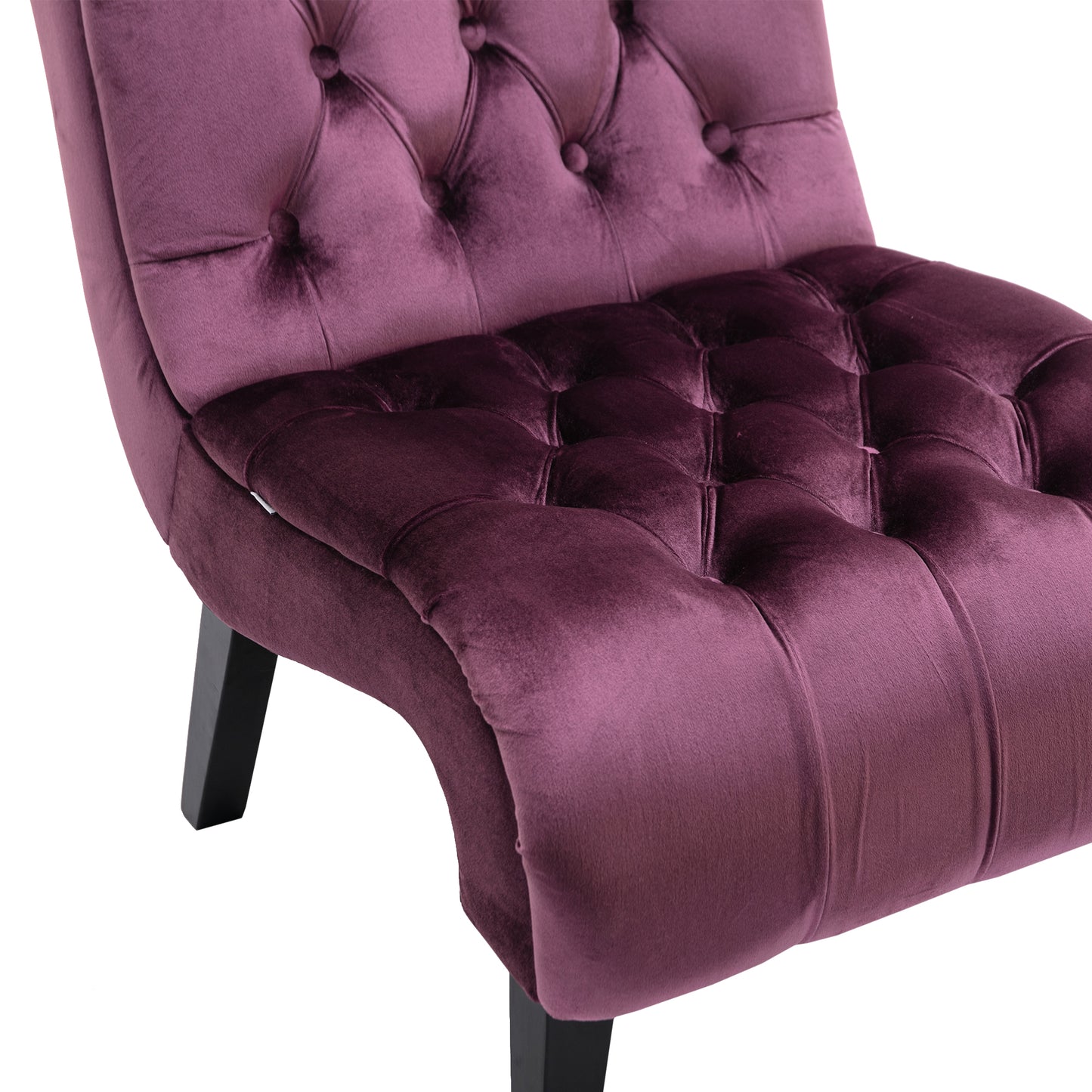 Modern Velvet Armless Accent Living Room Chair / Leisure Chair,Upholstered Fabric Button Comfortable Chair with Wooden Legs for Bedroom, Living Room, Office (Purple Velvet)