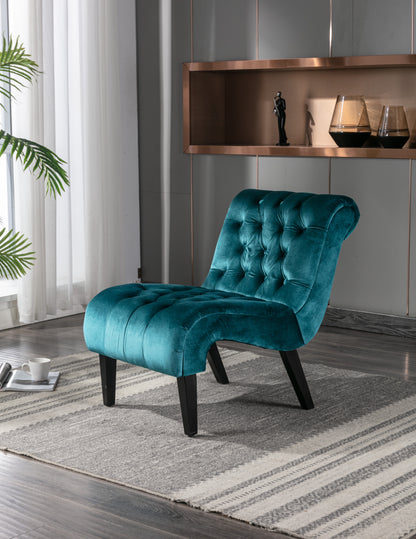 Modern Velvet Armless Accent Living Room Chair / Leisure Chair,Upholstered Fabric Button Comfortable Chair with Wooden Legs for Bedroom, Living Room, Office (Teal Velvet)