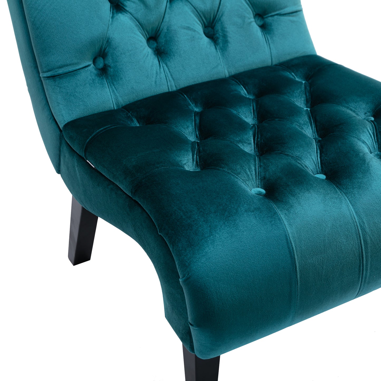 Modern Velvet Armless Accent Living Room Chair / Leisure Chair,Upholstered Fabric Button Comfortable Chair with Wooden Legs for Bedroom, Living Room, Office (Teal Velvet)