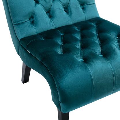 Modern Velvet Armless Accent Living Room Chair / Leisure Chair,Upholstered Fabric Button Comfortable Chair with Wooden Legs for Bedroom, Living Room, Office (Teal Velvet)