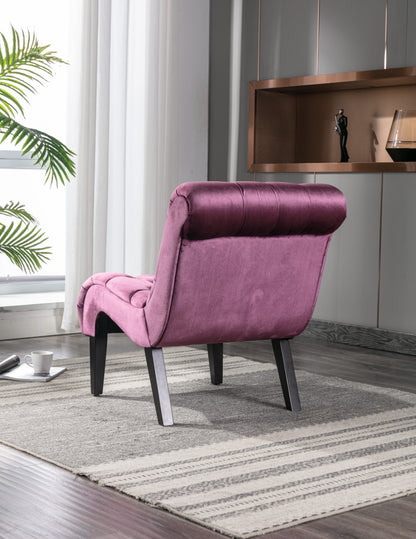 Modern Velvet Armless Accent Living Room Chair / Leisure Chair,Upholstered Fabric Button Comfortable Chair with Wooden Legs for Bedroom, Living Room, Office (Purple Velvet)