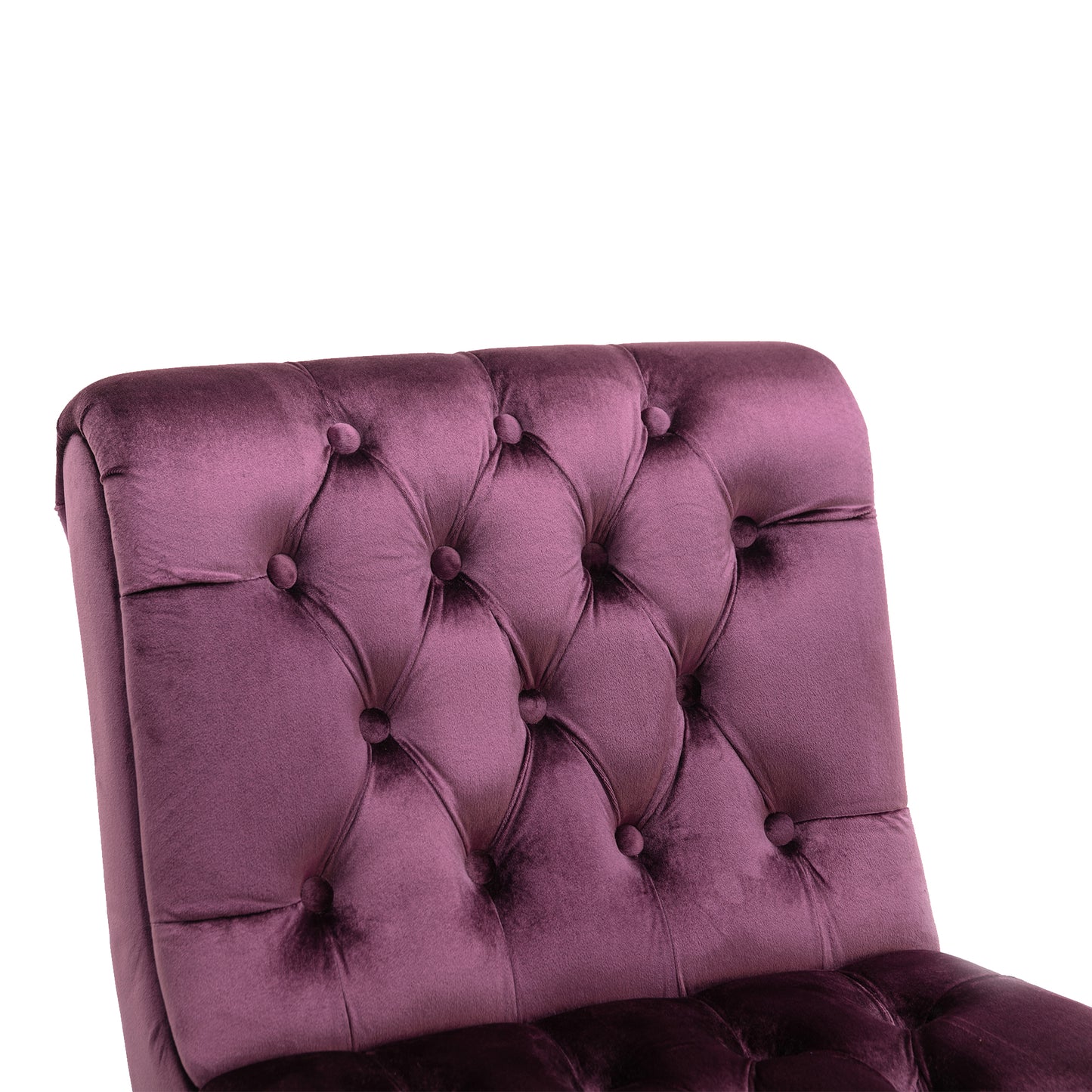 Modern Velvet Armless Accent Living Room Chair / Leisure Chair,Upholstered Fabric Button Comfortable Chair with Wooden Legs for Bedroom, Living Room, Office (Purple Velvet)