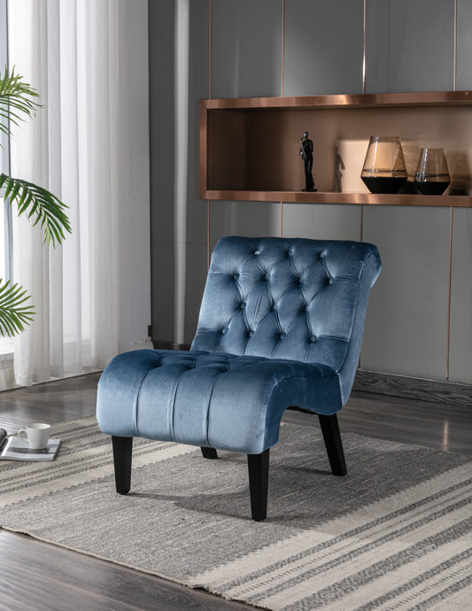 Modern Velvet Armless Accent Living Room Chair / Leisure Chair,Upholstered Fabric Button Comfortable Chair with Wooden Legs for Bedroom, Living Room, Office (Light Blue Velvet)