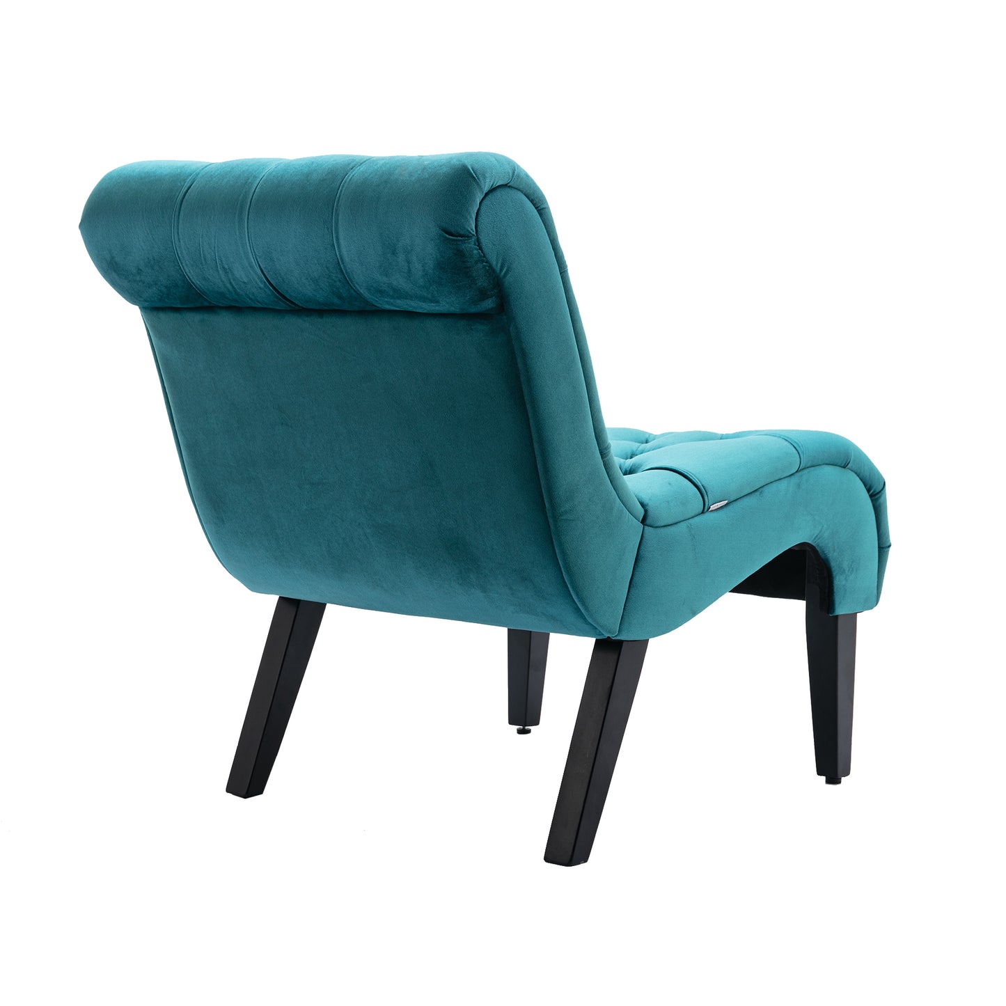 Modern Velvet Armless Accent Living Room Chair / Leisure Chair,Upholstered Fabric Button Comfortable Chair with Wooden Legs for Bedroom, Living Room, Office (Teal Velvet)