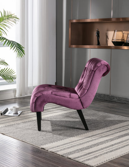 Modern Velvet Armless Accent Living Room Chair / Leisure Chair,Upholstered Fabric Button Comfortable Chair with Wooden Legs for Bedroom, Living Room, Office (Purple Velvet)