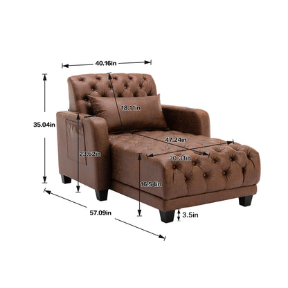 Multifunctional Living Room Leisure Chaise Lounge Barry Tufted Comfy Armchair Wireless Charging, Smooth Reclining Backrest & Lumbar Pillow for Home Apartment (Brown linen)