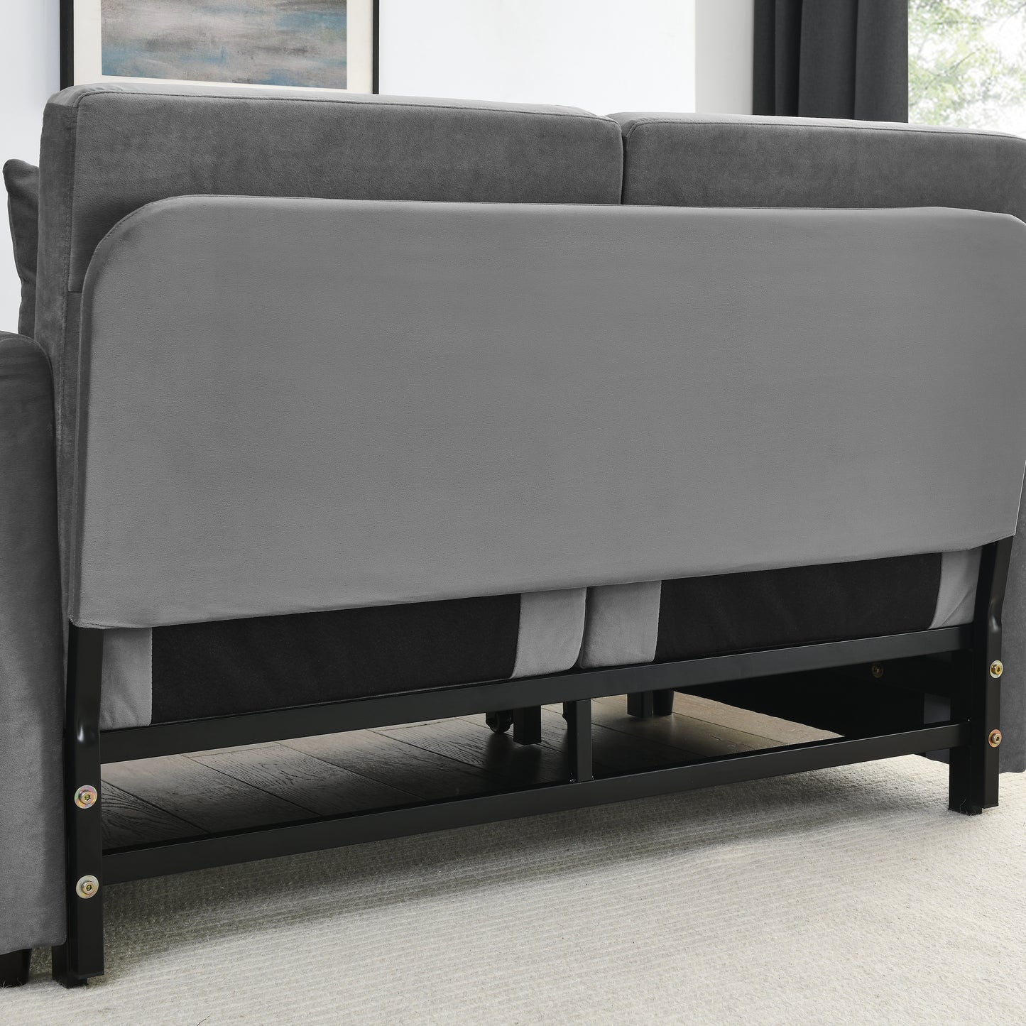 54" Modern Convertible Sofa Bed with 2 Detachable Arm Pockets, Velvet Loveseat Multi-position adjustable Sofa with Pull Out Bed with Bedhead, 2 Pillows and Living Room, Grey