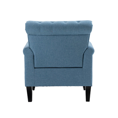 Mid-Century Modern Accent Chair, Linen Armchair w/Tufted Back/Wood Legs, Upholstered Lounge Arm Chair Single Sofa for Living Room Bedroom,Light Blue