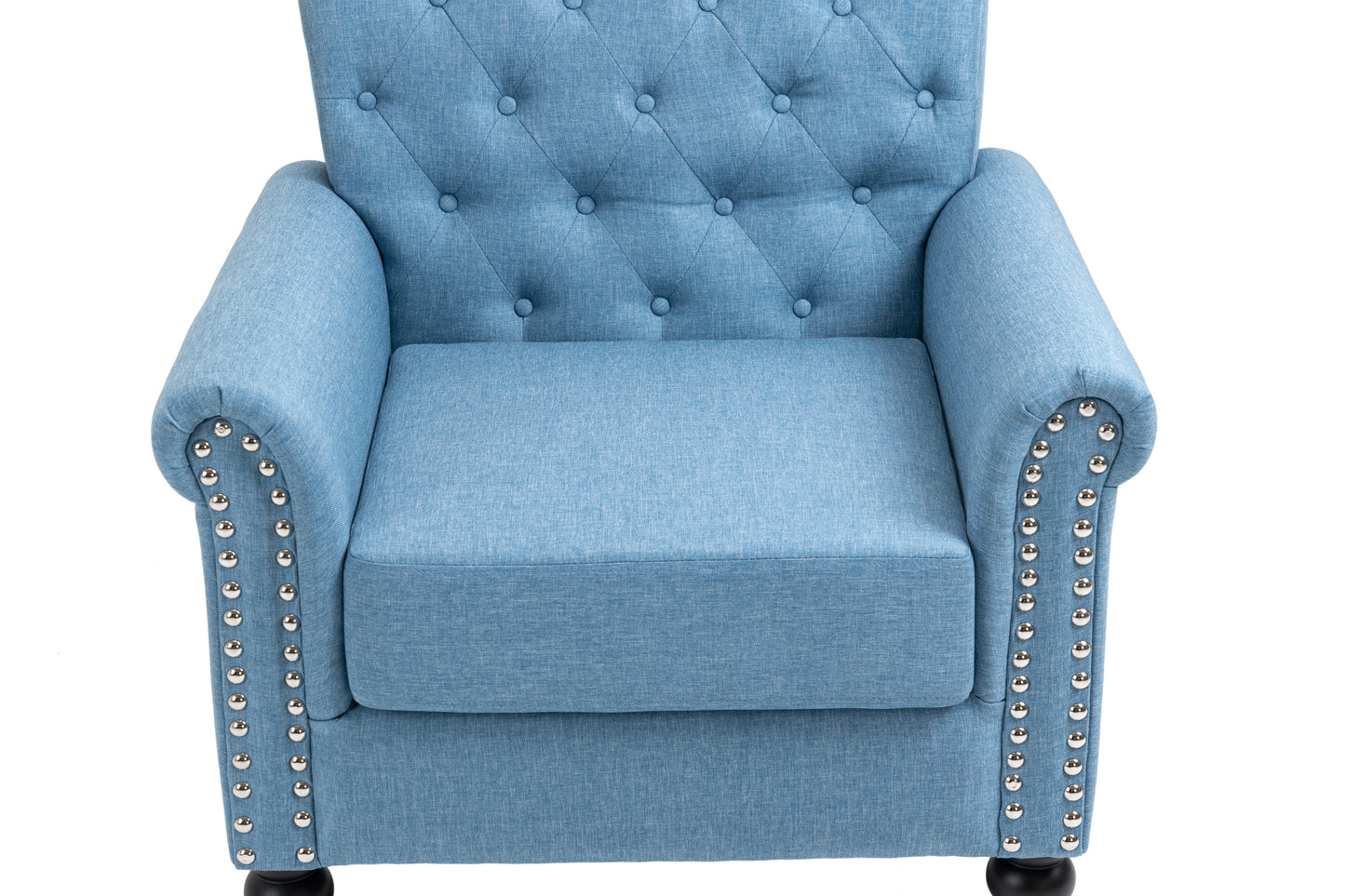 Mid-Century Modern Accent Chair, Linen Armchair w/Tufted Back/Wood Legs, Upholstered Lounge Arm Chair Single Sofa for Living Room Bedroom,Light Blue