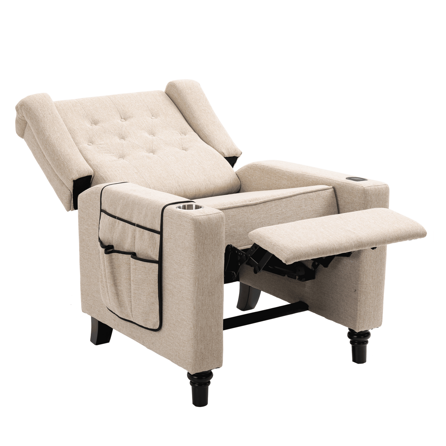 Arm Pushing Recliner Chair, Modern Button Tufted Wingback Push Back Recliner Chair, Living Room Chair Fabric Pushback Manual Single Reclining Sofa Home Theater Seating for Bedroom,Khaki Yelkow