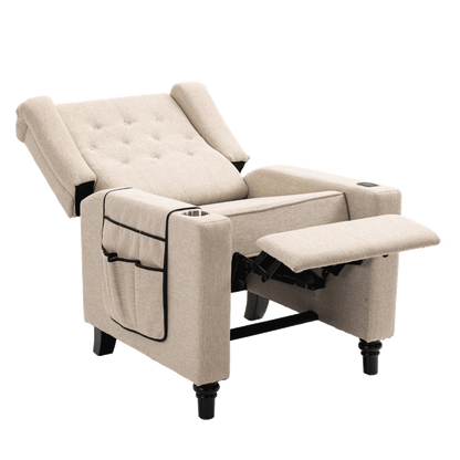 Arm Pushing Recliner Chair, Modern Button Tufted Wingback Push Back Recliner Chair, Living Room Chair Fabric Pushback Manual Single Reclining Sofa Home Theater Seating for Bedroom,Khaki Yelkow