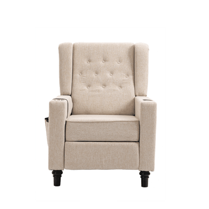 Arm Pushing Recliner Chair, Modern Button Tufted Wingback Push Back Recliner Chair, Living Room Chair Fabric Pushback Manual Single Reclining Sofa Home Theater Seating for Bedroom,Khaki Yelkow