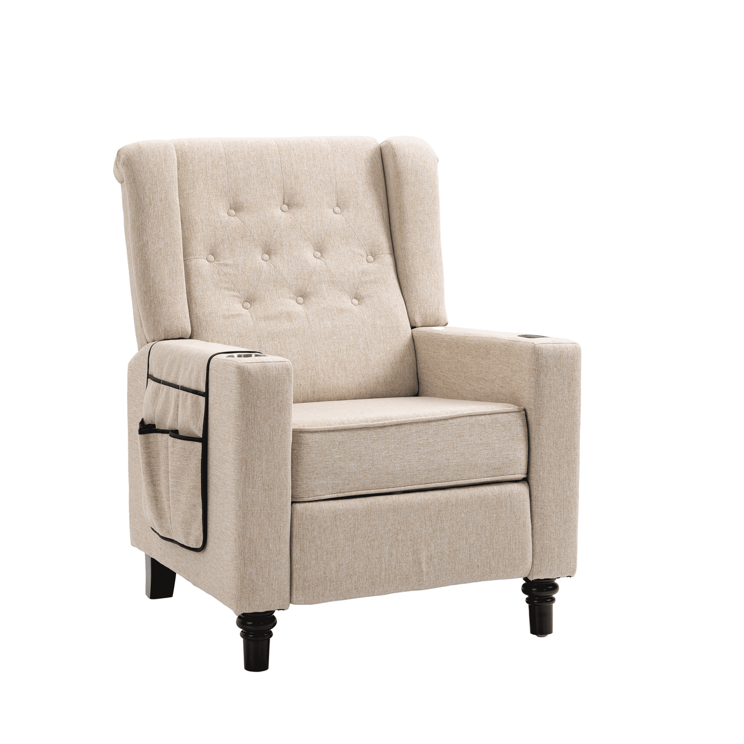 Arm Pushing Recliner Chair, Modern Button Tufted Wingback Push Back Recliner Chair, Living Room Chair Fabric Pushback Manual Single Reclining Sofa Home Theater Seating for Bedroom,Khaki Yelkow