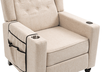 Arm Pushing Recliner Chair, Modern Button Tufted Wingback Push Back Recliner Chair, Living Room Chair Fabric Pushback Manual Single Reclining Sofa Home Theater Seating for Bedroom,Khaki Yelkow