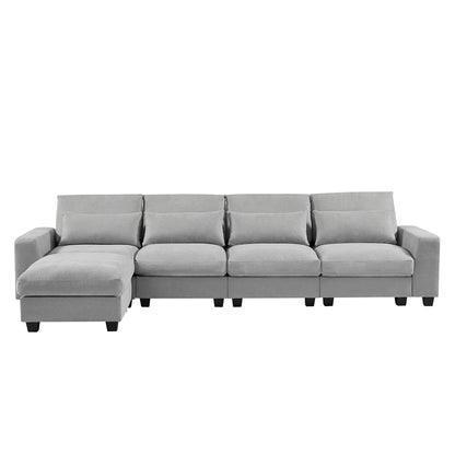 U_Style Modern Large L-Shape Feather Filled Sectional Sofa, Convertible Sofa Couch with Reversible Chaise for Living Room