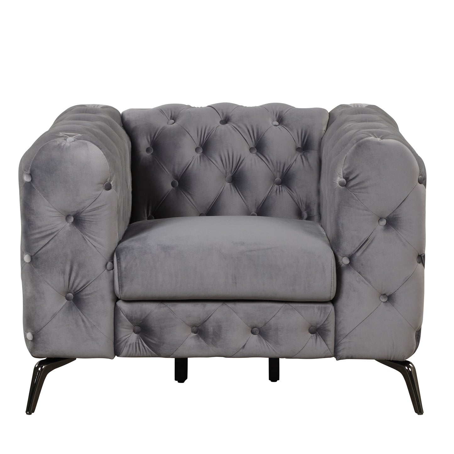 40.5" Velvet Upholstered Accent Sofa,Modern Single Sofa Chair with Button Tufted Back,Modern Single Couch for Living Room,Bedroom,or Small Space,Gray