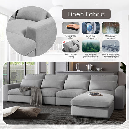 U_Style Modern Large L-Shape Feather Filled Sectional Sofa, Convertible Sofa Couch with Reversible Chaise for Living Room