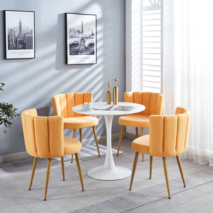 Modern YELLOW dining chair(set of 2 ) with iron tube wood color legs, shorthair cushions and comfortable backrest, suitable for dining room, living room, cafe, simple structure.