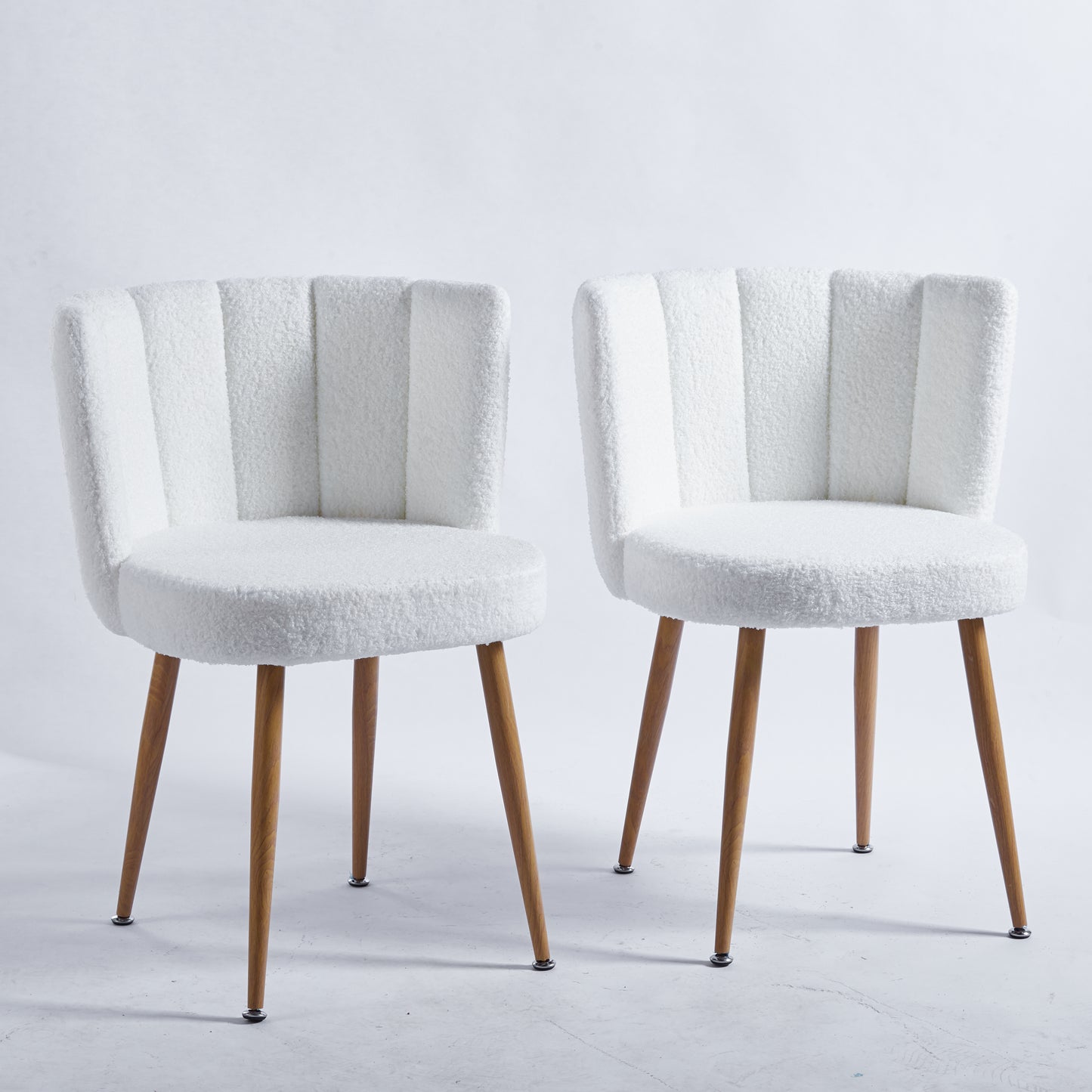 Modern WHITE dining chair(set of 2 ) with iron tube wood color legs, shorthair cushions and comfortable backrest, suitable for dining room, living room, cafe, simple structure.