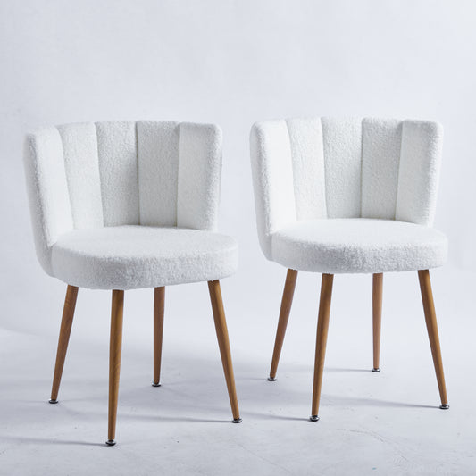 Modern WHITE dining chair(set of 2 ) with iron tube wood color legs, shorthair cushions and comfortable backrest, suitable for dining room, living room, cafe, simple structure.