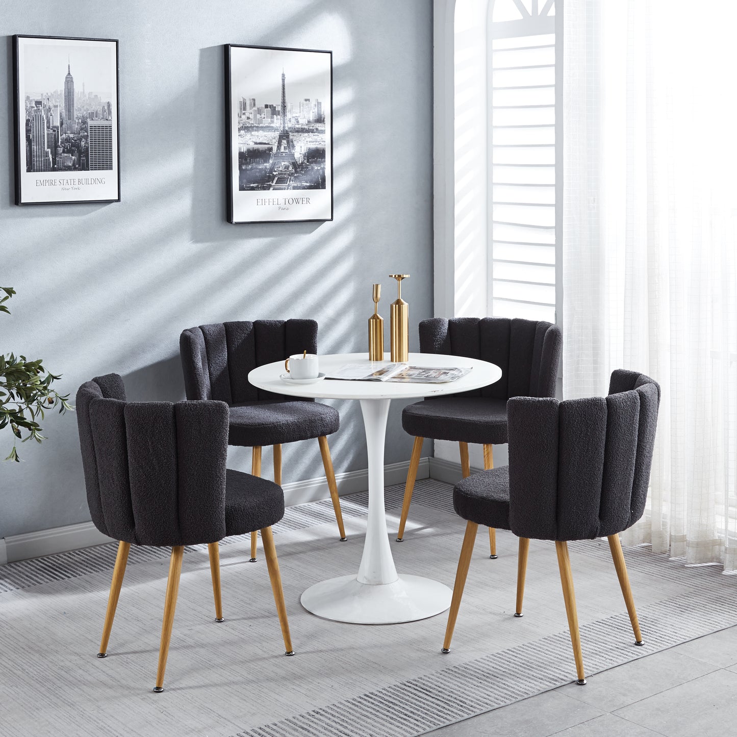 Modern GRAY dining chair(set of 2 ) with iron tube wood color legs, shorthair cushions and comfortable backrest, suitable for dining room, living room, cafe, simple structure.