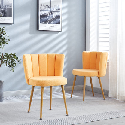 Modern YELLOW dining chair(set of 2 ) with iron tube wood color legs, shorthair cushions and comfortable backrest, suitable for dining room, living room, cafe, simple structure.