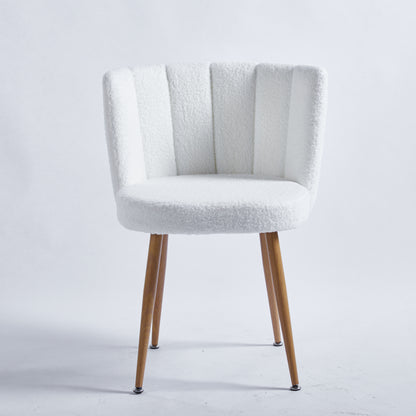 Modern WHITE dining chair(set of 2 ) with iron tube wood color legs, shorthair cushions and comfortable backrest, suitable for dining room, living room, cafe, simple structure.