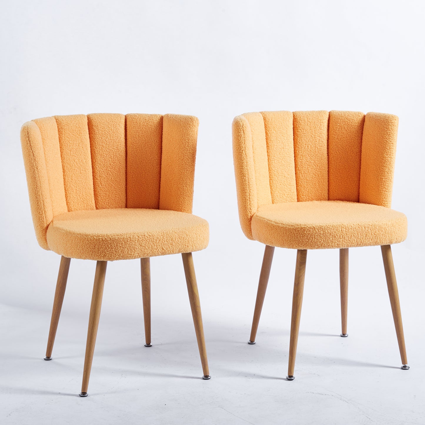 Modern YELLOW dining chair(set of 2 ) with iron tube wood color legs, shorthair cushions and comfortable backrest, suitable for dining room, living room, cafe, simple structure.