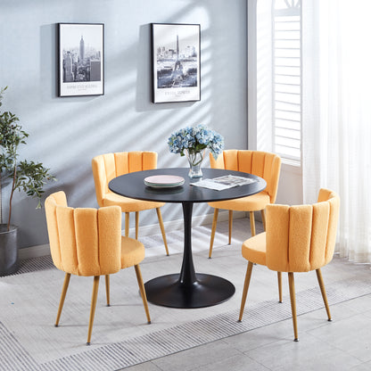 Modern YELLOW dining chair(set of 2 ) with iron tube wood color legs, shorthair cushions and comfortable backrest, suitable for dining room, living room, cafe, simple structure.