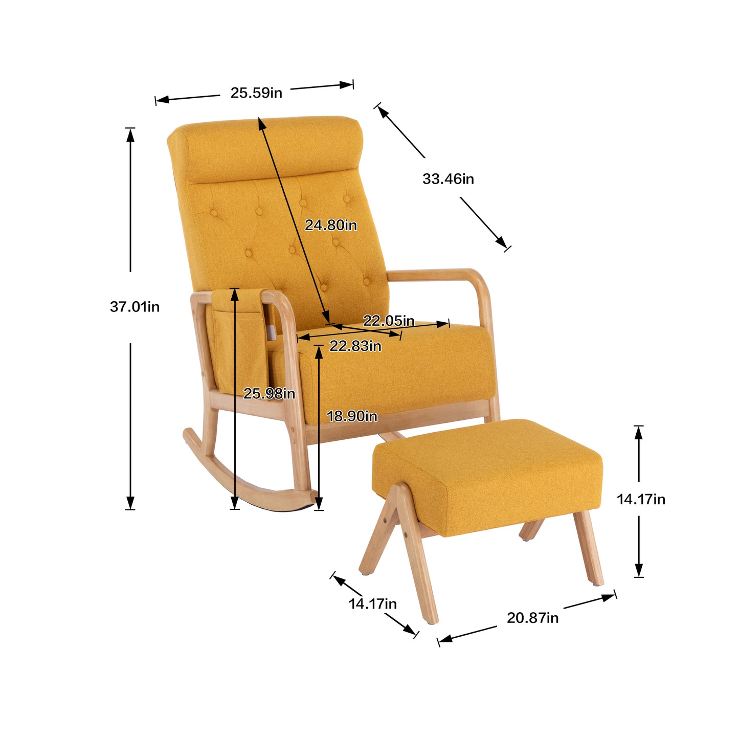 Rocking Chair With Ottoman, Mid-Century Modern Upholstered Fabric Rocking Armchair, Rocking Chair Nursery with Thick Padded Cushion, High Backrest Accent Glider Rocker Chair for Living Room