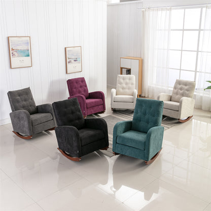 Rocking Chair Nursery Chair .Comfortable Rocker Fabric Padded Seat .Modern High Back Armchair