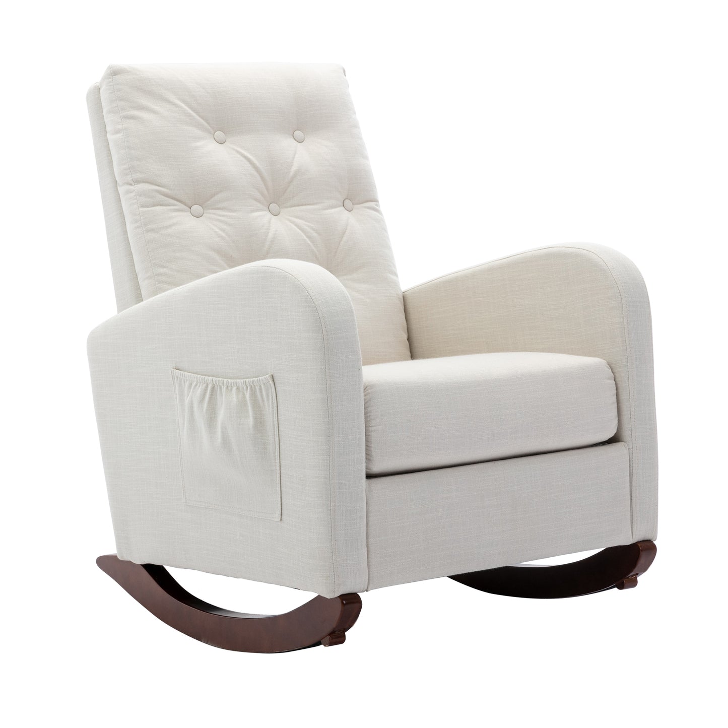 Rocking Chair Nursery Chair .Comfortable Rocker Fabric Padded Seat .Modern High Back Armchair