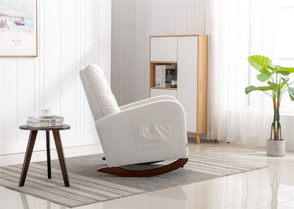 Rocking Chair Nursery Chair .Comfortable Rocker Fabric Padded Seat .Modern High Back Armchair