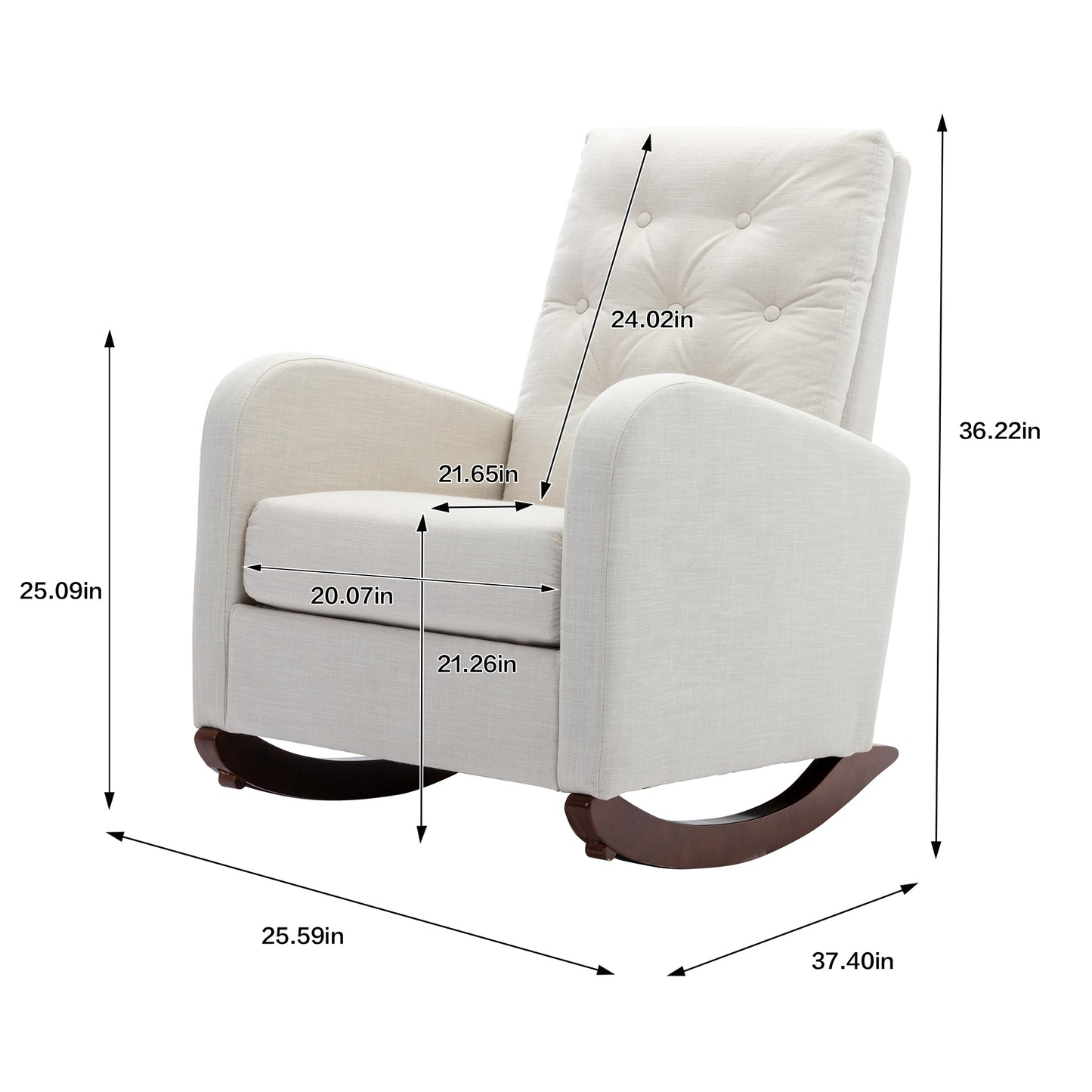 Rocking Chair Nursery Chair .Comfortable Rocker Fabric Padded Seat .Modern High Back Armchair