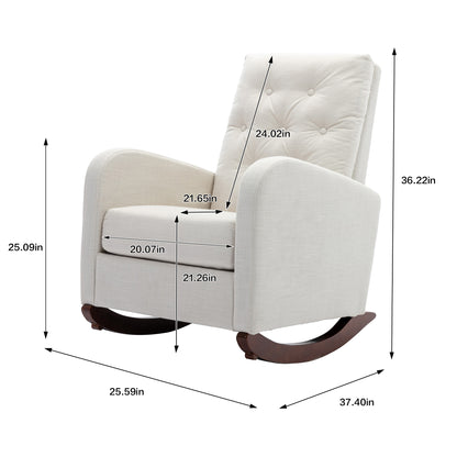 Rocking Chair Nursery Chair .Comfortable Rocker Fabric Padded Seat .Modern High Back Armchair