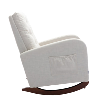 Rocking Chair Nursery Chair .Comfortable Rocker Fabric Padded Seat .Modern High Back Armchair