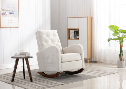 Rocking Chair Nursery Chair .Comfortable Rocker Fabric Padded Seat .Modern High Back Armchair