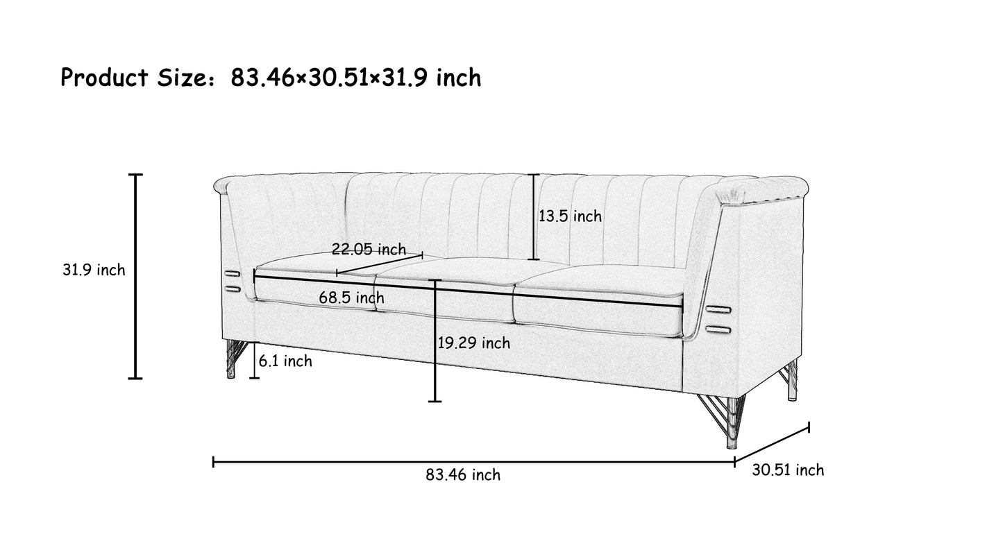 82.67'' W Velvet Sofa, Mid-Century Sofa Furniture Chesterfield Couch for Living Room (Sofa, Green)