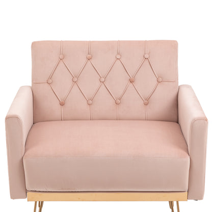 Velvet Armchair Single Sofa Modern Tufted Upholstered Side Reading Chairs with Arm and Gold Metal Leg for Living Room Bedroom