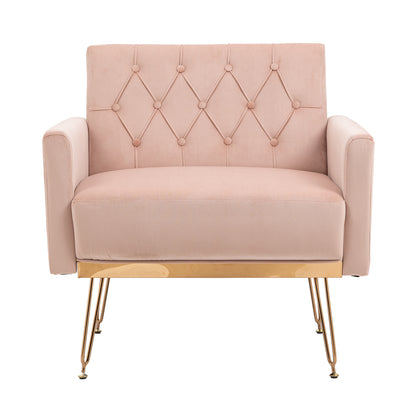 Velvet Armchair Single Sofa Modern Tufted Upholstered Side Reading Chairs with Arm and Gold Metal Leg for Living Room Bedroom