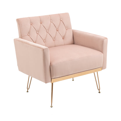 Velvet Armchair Single Sofa Modern Tufted Upholstered Side Reading Chairs with Arm and Gold Metal Leg for Living Room Bedroom