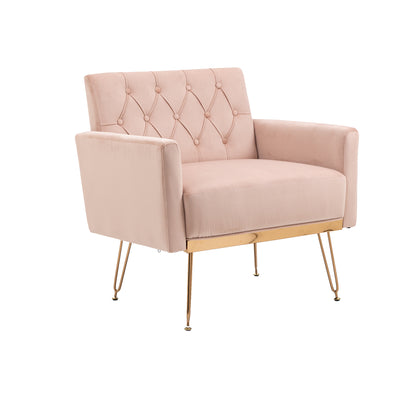 Velvet Armchair Single Sofa Modern Tufted Upholstered Side Reading Chairs with Arm and Gold Metal Leg for Living Room Bedroom