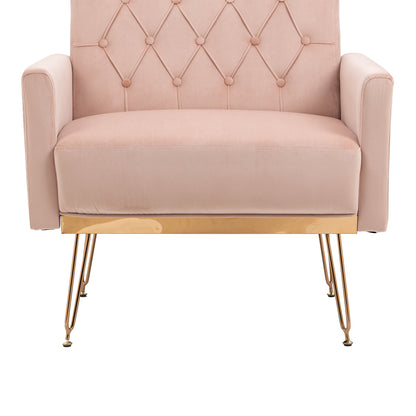 Velvet Armchair Single Sofa Modern Tufted Upholstered Side Reading Chairs with Arm and Gold Metal Leg for Living Room Bedroom