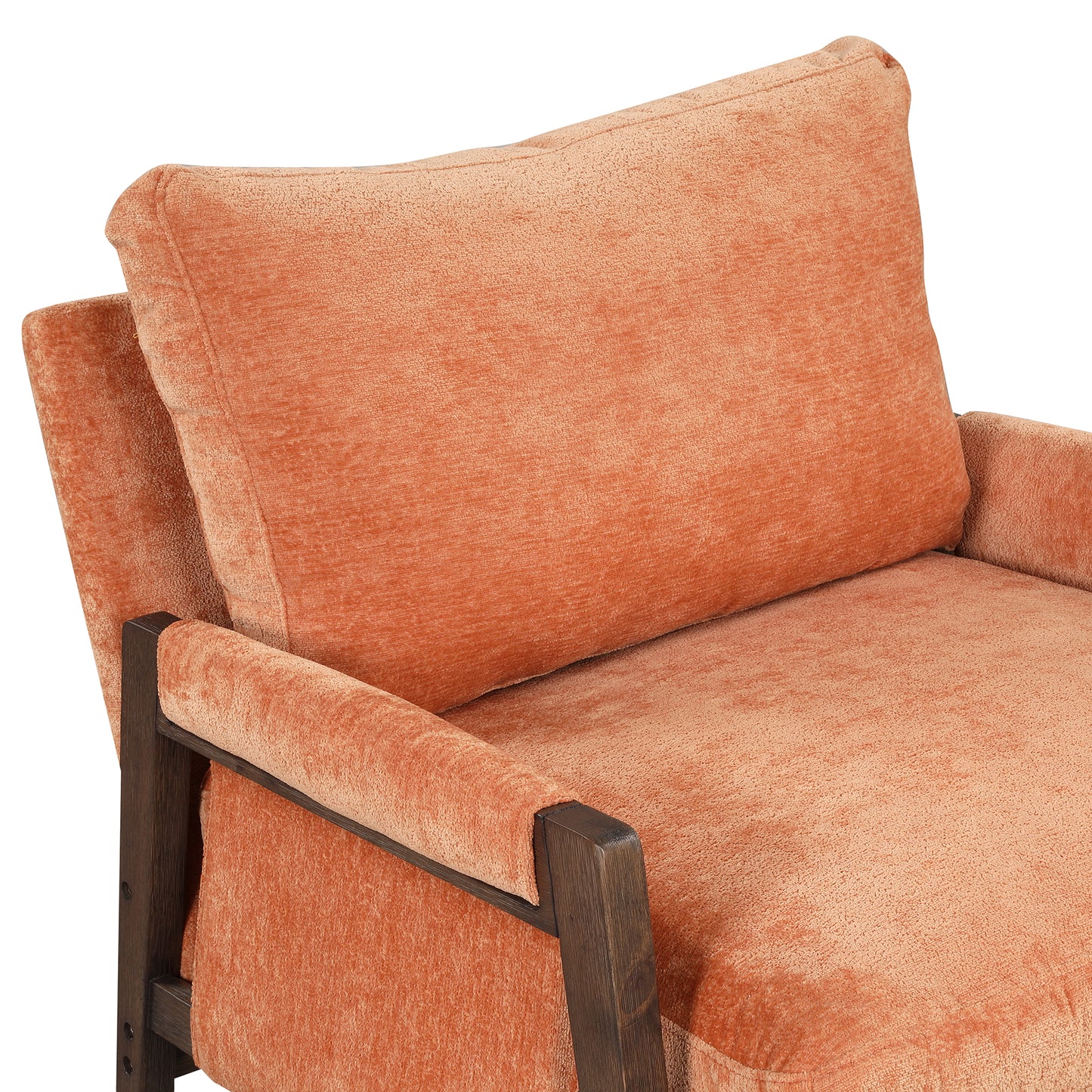 Mid-Century Modern Velvet Accent Chair,Leisure Chair with Solid Wood and Thick Seat Cushion for Living Room,Bedroom,Studio,Orange