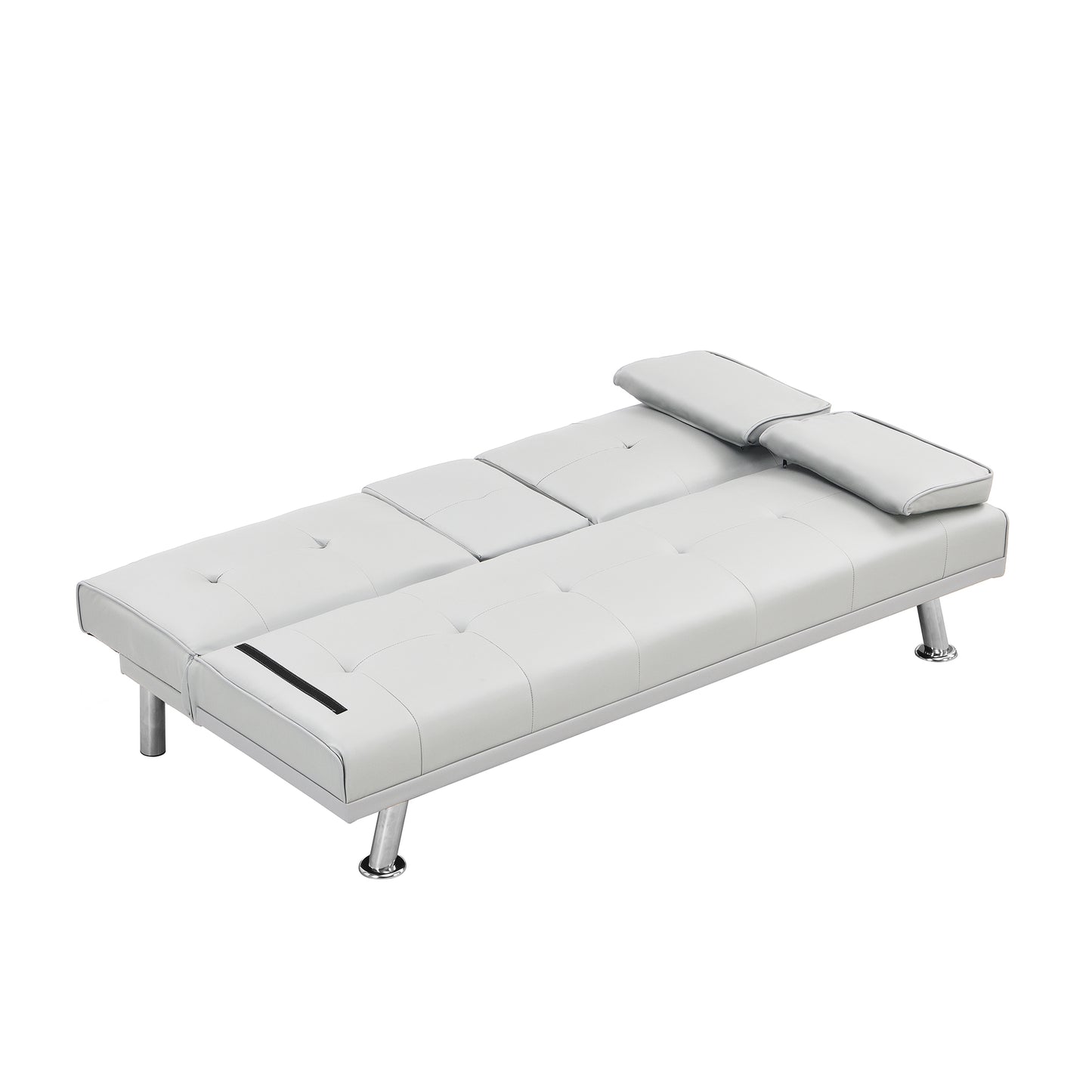 Sofa Bed with Armrest two holders WOOD FRAME, STAINLESS LEG, FUTON WHITE PVC